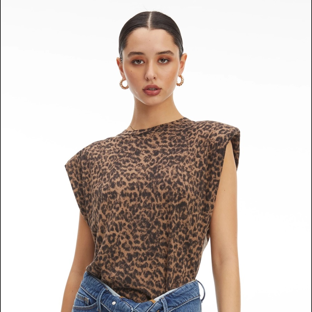 NWT Good American Leopard Strong Shoulder Tank